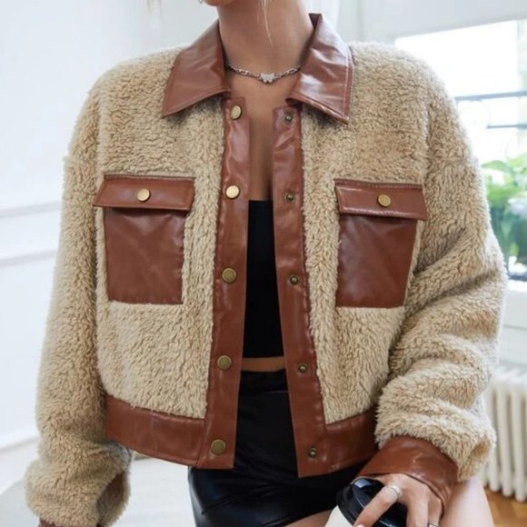 . Jackets & Blazers - faux fur Teddy Crop Jacket Coat Brown